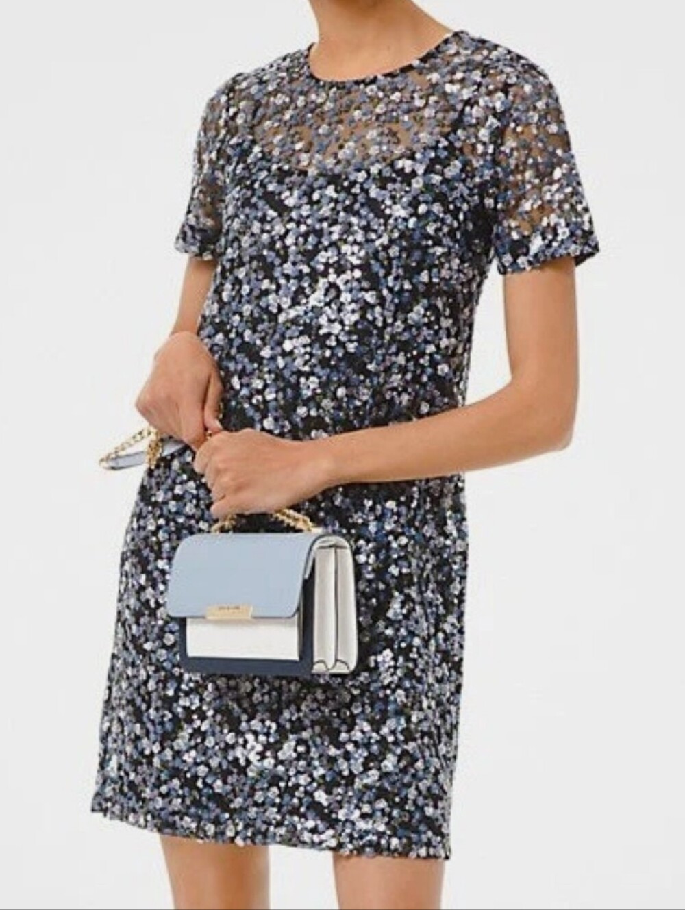 MICHAEL MICHAEL KORS SHORT SLEEVE SEQUINS BLUE, SILVER, GREEN DRESS, SIZE L